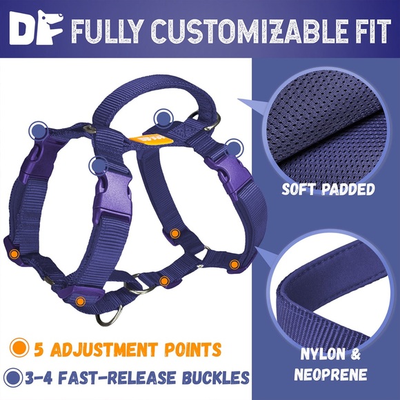 NEW DF Pet Professional Martingale Multifunctional No-Pull  Neoprene Harness - Picture 5 of 13